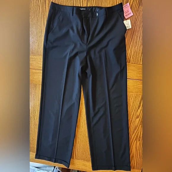 NWT Tahari Elegant Black Wide-Leg Cuff Zip Dress Pants Front Pockets Size 14 - Picture 2 of 12